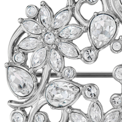 Traveller Broche - Zilverkleurig - Kristallen - Gebloemd - Geplatineerd - 35 mm - 157845