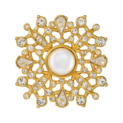 Traveller Brooch - Gold Plated - Half Pearl - 10mm - White - Crystals - 33mm