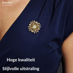 Traveller Broche Dames - Verguld - Halve Parel - 10mm - Wit - Kristallen - 33mm