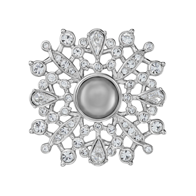 Traveller Broche Dames - Zilverkleurg - Halve Parel - 10mm - Licht Grijs - Kristallen - Geplatineerd - 33 mm - 157852