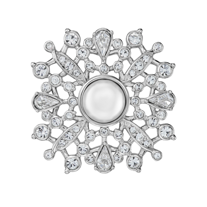 Traveller Broche - Zilverkleurg - Halve Parel - 10mm - Licht Grijs - Kristallen - Geplatineerd - 33 mm - 157852 