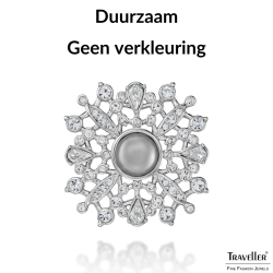 Traveller Broche - Zilverkleurg - Halve Parel - 10mm - Licht Grijs - Kristallen - Geplatineerd - 33 mm - 157852 