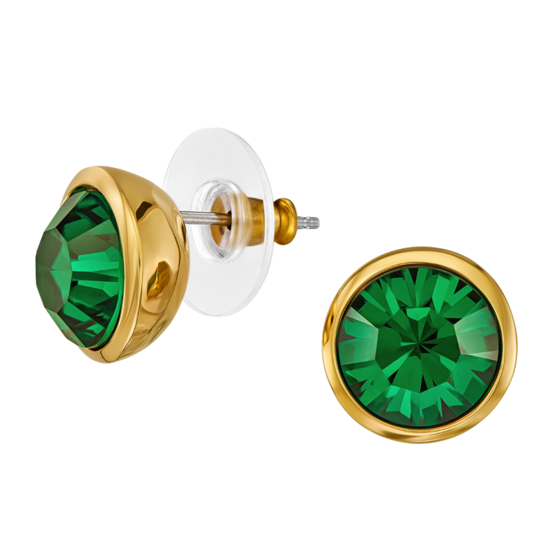 Traveller Oorstekers - Verguld - Kristal - Smaragd Groen - 10mm - 157855 