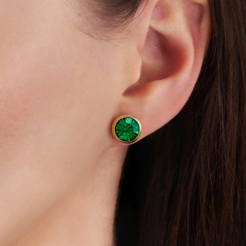 Traveller Earrings - Gold Plated - Crystal - Emerald Green - 10mm