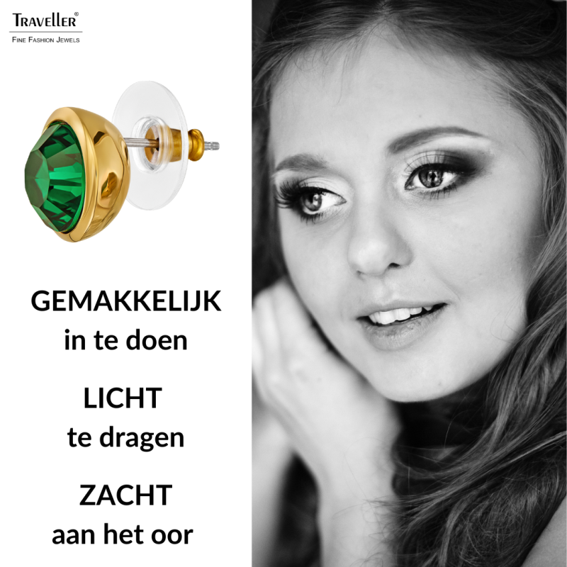 Traveller Oorstekers - Verguld - Kristal - Smaragd Groen - 10mm - 157855 