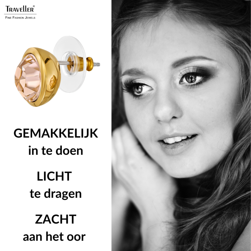 Traveller Oorstekers - Verguld - Kristal - Golden Quartz - 10mm