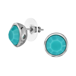 Traveller Earrings - Silver Coloured - Crystal - Turquoise - Platinum Plated - 10mm - 157857