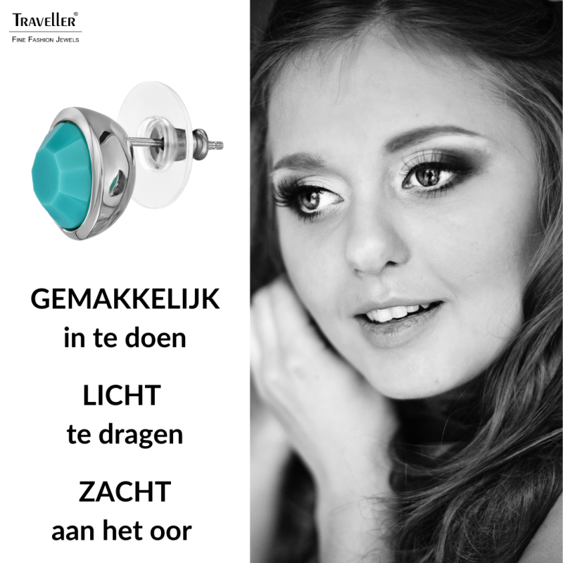 Traveller Oorstekers - Zilverkleurig - Kristal - Turquoise - Geplatineerd - 10mm - 157857