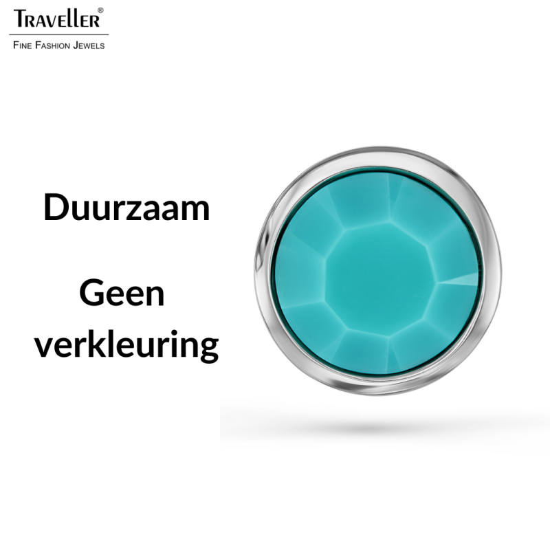 Traveller Oorstekers - Zilverkleurig - Kristal - Turquoise - Geplatineerd - 10mm
