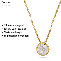 Traveller Dames Ketting met Hanger - Verguld - Kristal - 10mm - 40+4+4cm