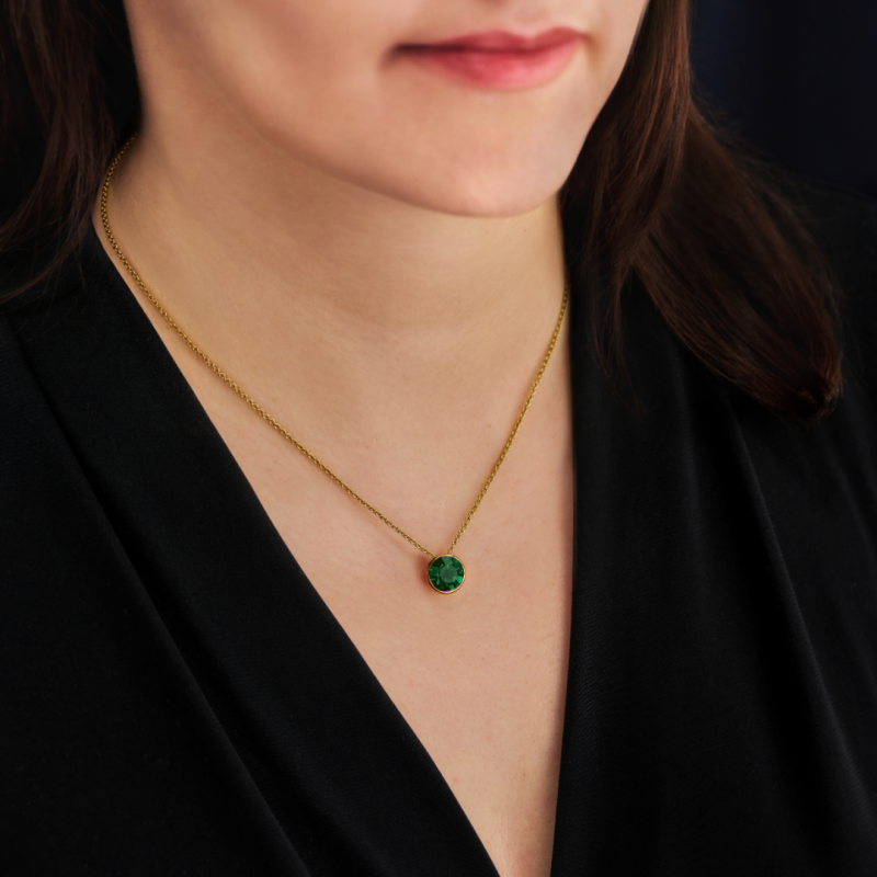 Traveller Pendant with Necklace - Gold Plated - Crystal - 10mm - Emerald Green - 40+4+4cm - 157862