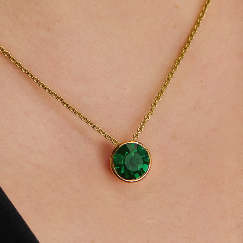 Traveller Dames Ketting met Hanger - Verguld - Kristal - 10mm - Smaragd Groen - 40+4+4cm - 157862