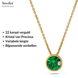 Traveller Hanger met Ketting - Verguld - Kristal - 10mm - Smaragd Groen - 40+4+4cm - 157862