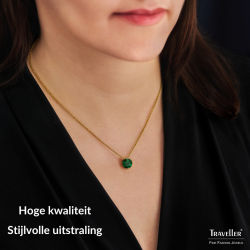 Traveller Dames Ketting met Hanger - Verguld - Kristal - 10mm - Smaragd Groen - 40+4+4cm - 157862