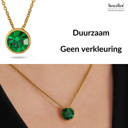 Traveller Dames Ketting met Hanger - Verguld - Kristal - 10mm - Smaragd Groen - 40+4+4cm - 157862