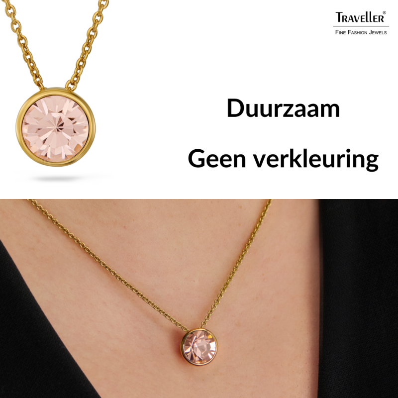 Traveller Hanger met Ketting - Verguld - Kristal - 10mm - Golden Quartz - 40+4+4cm - 157863