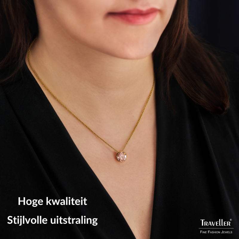 Traveller Dames Ketting met Hanger - Verguld - Kristal - 10mm - Golden Quartz - 40+4+4cm - 157863