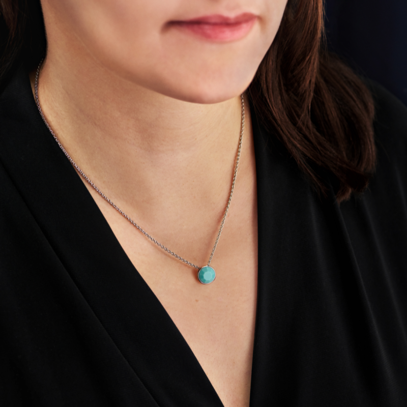 Traveller Dames Ketting met Hanger - Zilverkleurig - Kristal - 10mm - Turquoise - Geplatineerd - 40+4+4cm - 157864