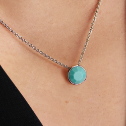Traveller Dames Ketting met Hanger - Zilverkleurig - Kristal - 10mm - Turquoise - Geplatineerd - 40+4+4cm
