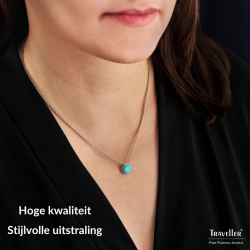 Traveller Dames Ketting met Hanger - Zilverkleurig - Kristal - 10mm - Turquoise - Geplatineerd - 40+4+4cm - 157864