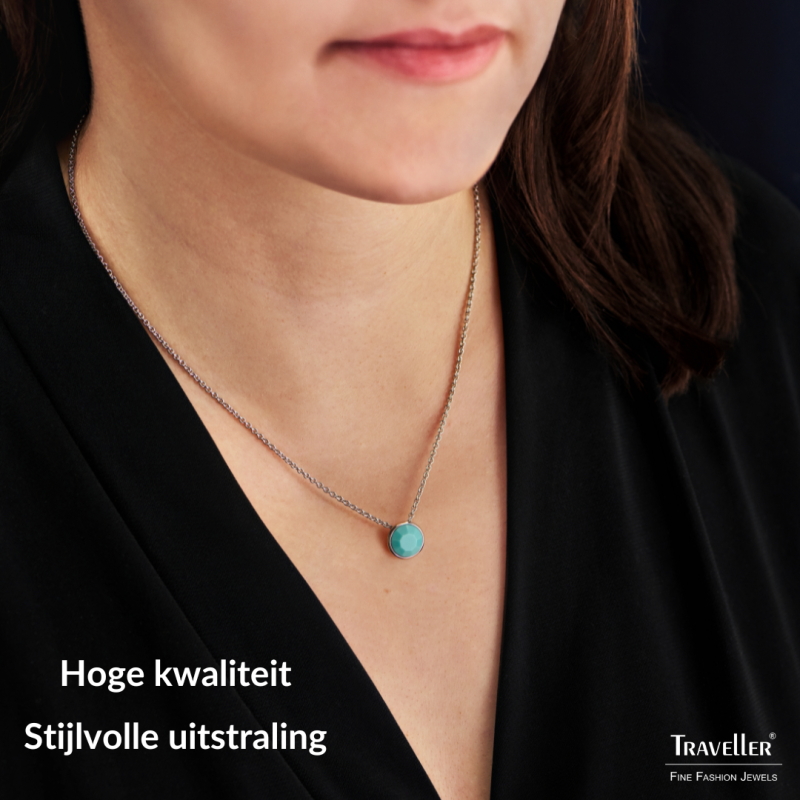 Traveller Dames Ketting met Hanger - Zilverkleurig - Kristal - 10mm - Turquoise - Geplatineerd - 40+4+4cm - 157864