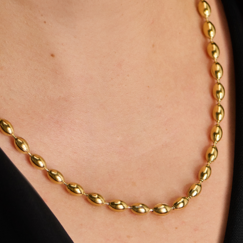 Traveller Collier - Edelstahl - Vergoldet - Oval Tropfen - 45+5 cm