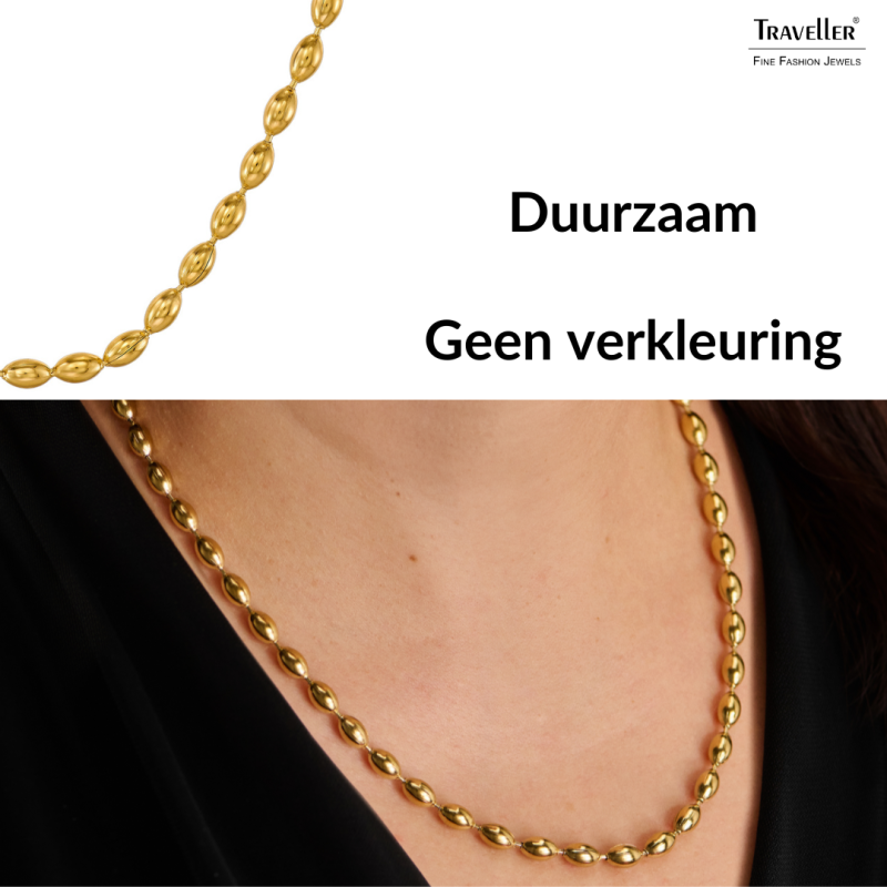 Traveller Dames Ketting - Edelstaal - Verguld - Ovale Druppels - 45+5 cm - 181311
