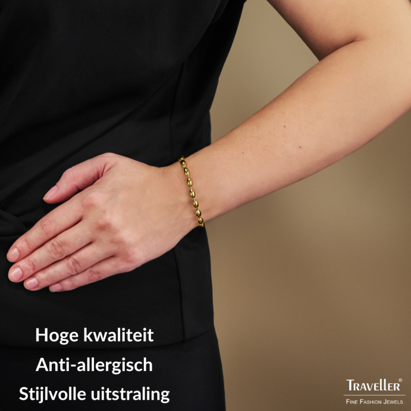 Traveller Armband Dames - Edelstaal - Verguld - Ovale Druppels - 17+4 cm - 181312