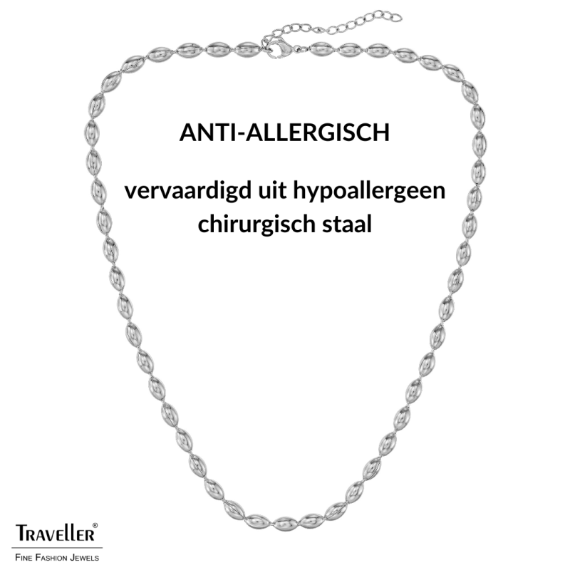 Traveller Dames Ketting - Edelstaal - Ovale Druppels - 45+5 cm - 181313