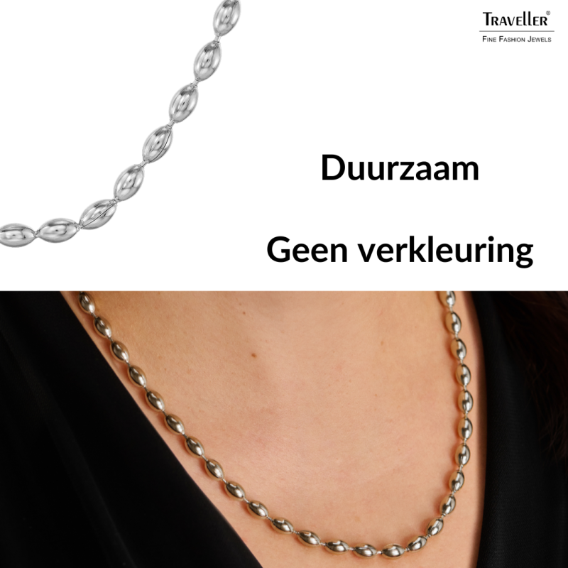 Traveller Ketting - Edelstaal - Ovale Druppels - 45+5 cm - 181313