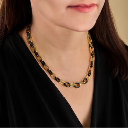 Traveller Dames Ketting - Edelstaal - Verguld & Zwart - Ovale Schakels - 47cm