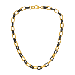 Traveller Ketting - Edelstaal - Verguld & Zwart - Ovale Schakels - 47cm - 181315 