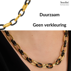 Traveller Ketting - Edelstaal - Verguld & Zwart - Ovale Schakels - 47cm - 181315 