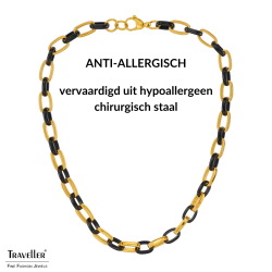 Traveller Dames Ketting - Edelstaal - Verguld & Zwart - Ovale Schakels - 47cm