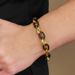 Traveller Bracelet - Stainless Steel - Gold Plated & Black - Oval Links - 21cm