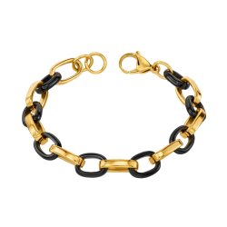 Traveller Armband Dames - Edelstaal - Verguld & Zwart - Ovale Schakels - 21cm - 181316