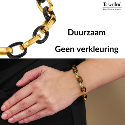 Traveller Armband Dames - Edelstaal - Verguld & Zwart - Ovale Schakels - 21cm