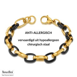 Traveller Armband Dames - Edelstaal - Verguld & Zwart - Ovale Schakels - 21cm