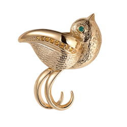 Grossé Brooch - Tresor - Gold Plated - Crystals - Green Emerald & Gold Topaz - Bird - 34 mm