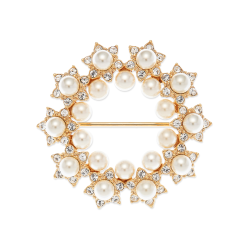 Grossé Broche - Tresor - Verguld - Parels - 3 mm - Wit - Kristallen - 35 mm - GJ30557