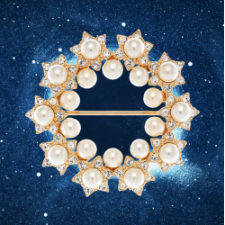 Grossé Brooch - Tresor - Gold Plated - Pearls - 3mm - White - Crystals - 35 mm