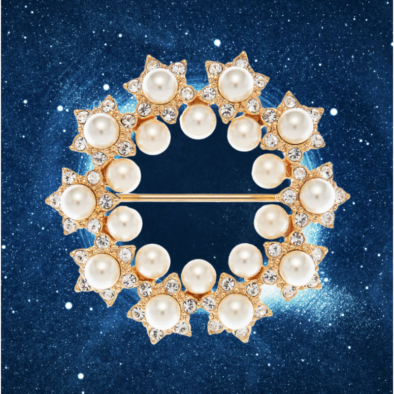 Grossé Broche Dames - Tresor - Verguld - Parels - 3 mm - Wit - Kristallen - 35 mm