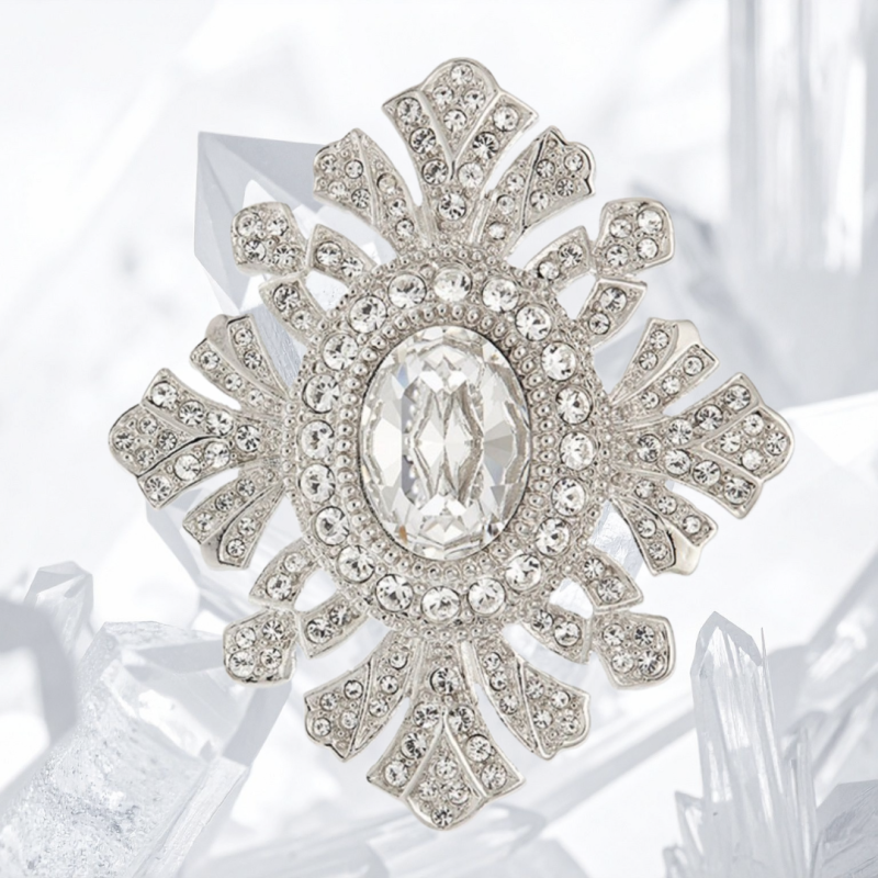 Grossé Broche Dames - Tresor - Zilverkleurig - Kristallen - Geplatineerd - 47x40mm - GJ30569P