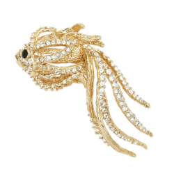 Grossé Broche Dames - Reproduction - Verguld - Kristallen - Vis - 47x40mm