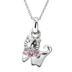 Traveller Anhänger mit Kette - Katze Feles - Mädchen - Sterling Silber - Kristalle - Hell Rosa - 545205/CH