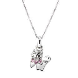 Traveller Pendant with Necklace - Cat Feles - Girls - Sterling Silver - Crystal - Light Pink