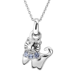 Traveller Anhänger mit Kette - Katze Feles - Mädchen - Sterling Silber - Kristalle - Hell Blau