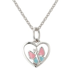 Traveller Anhänger mit Kette - Mädchen - Schmetterling Fluture - Rosa & Blau - Herz - Silber 925