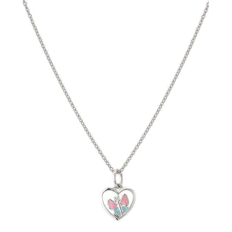 Traveller Kinderketting met Hanger  Meisjes Ketting - Vlinder Fluture - Roze & Blauw - Hart - Zilver 925 