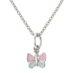 Traveller Anhänger mit Kette - Fluture Smetterling - Mädchen - Rosa & Blau - Sterling Silber 925